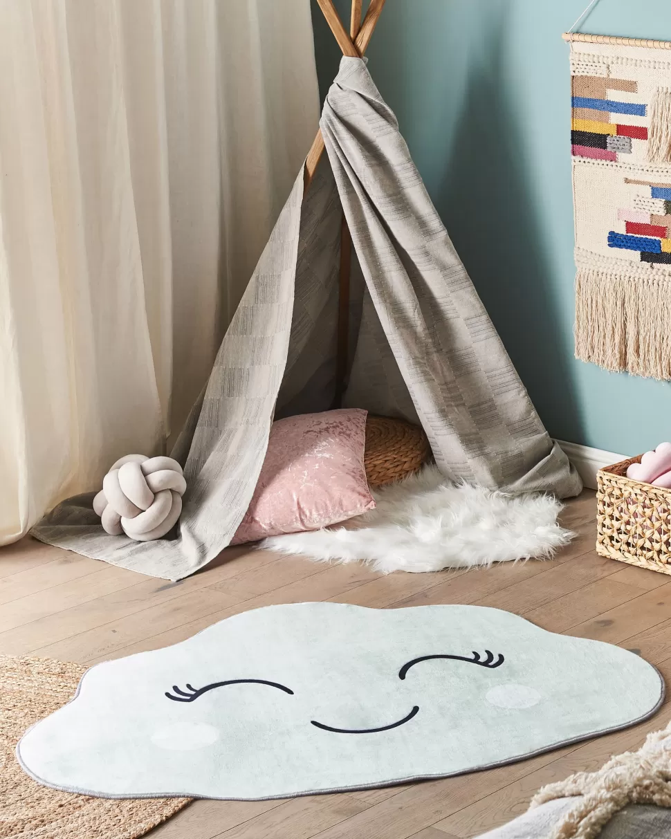 Cheap Beliani Kinderteppich Mintgrun 90 X 120 Cm Wolkenmotiv Kurzflor Cumulus