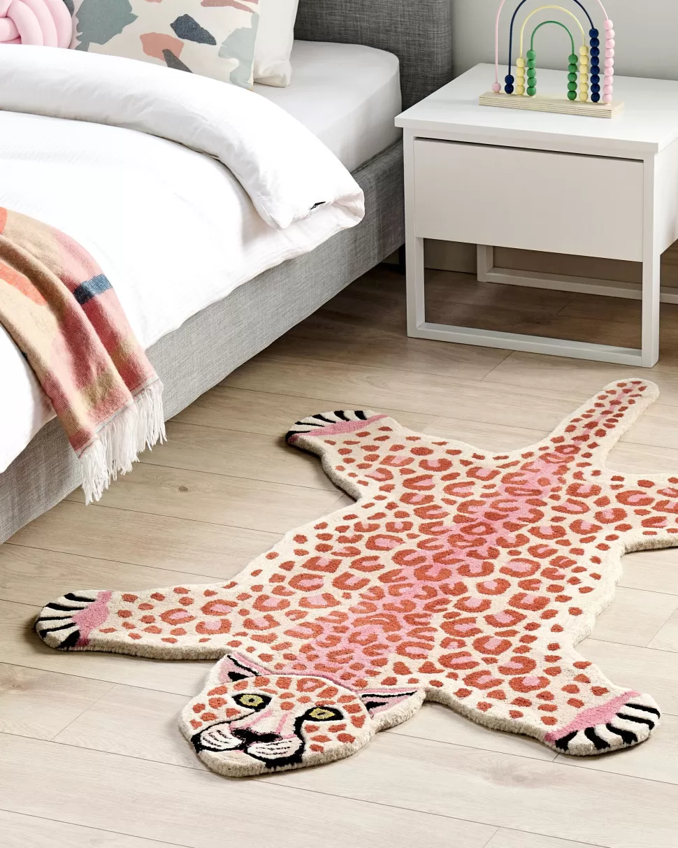 Cheap Beliani Kinderteppich Wolle Beige / Rosa 100 X 160 Cm Leopardenmotiv Chuluun