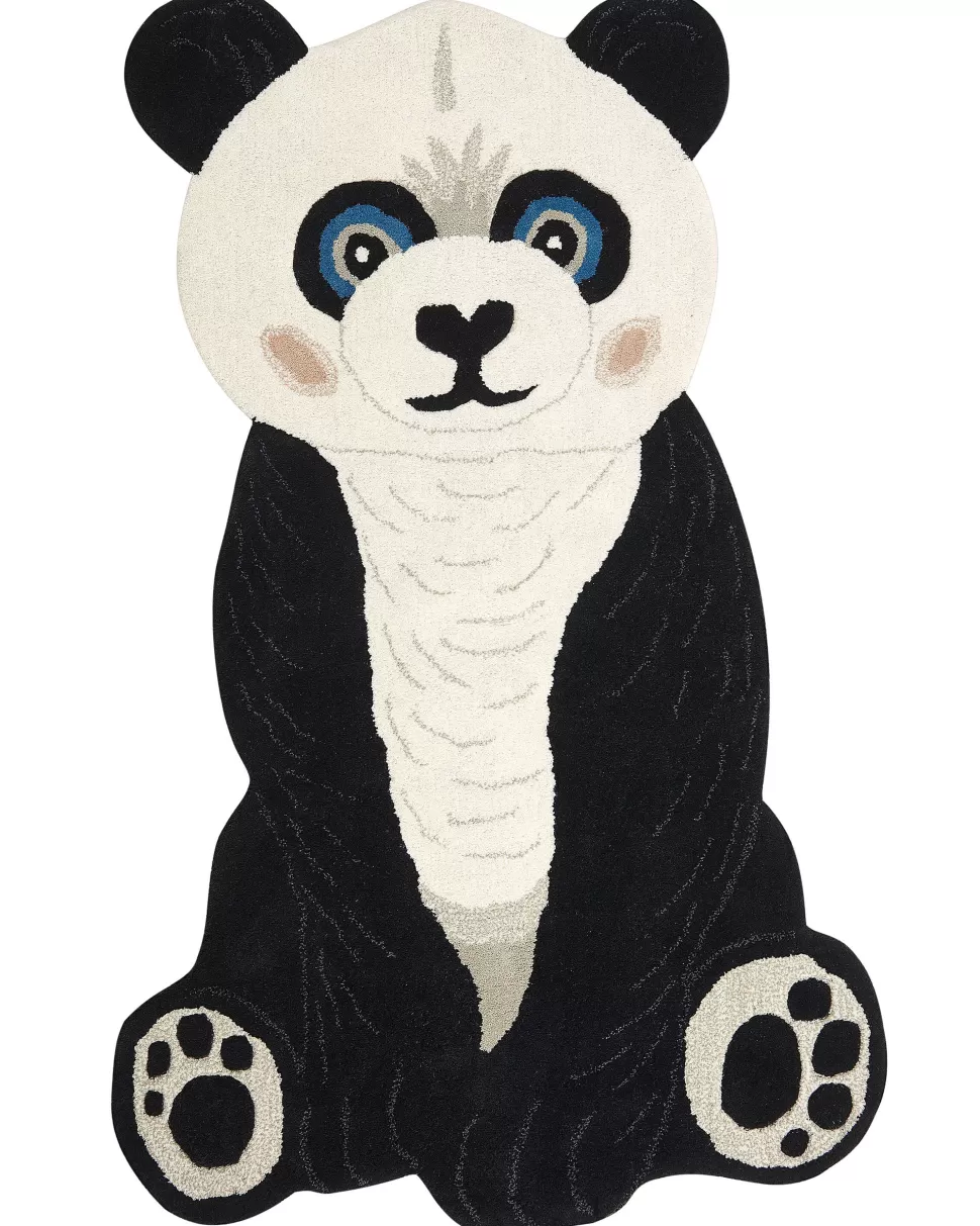 Cheap Beliani Kinderteppich Wolle Schwarz / Weis 100 X 160 Cm Pandamotiv Jingjing