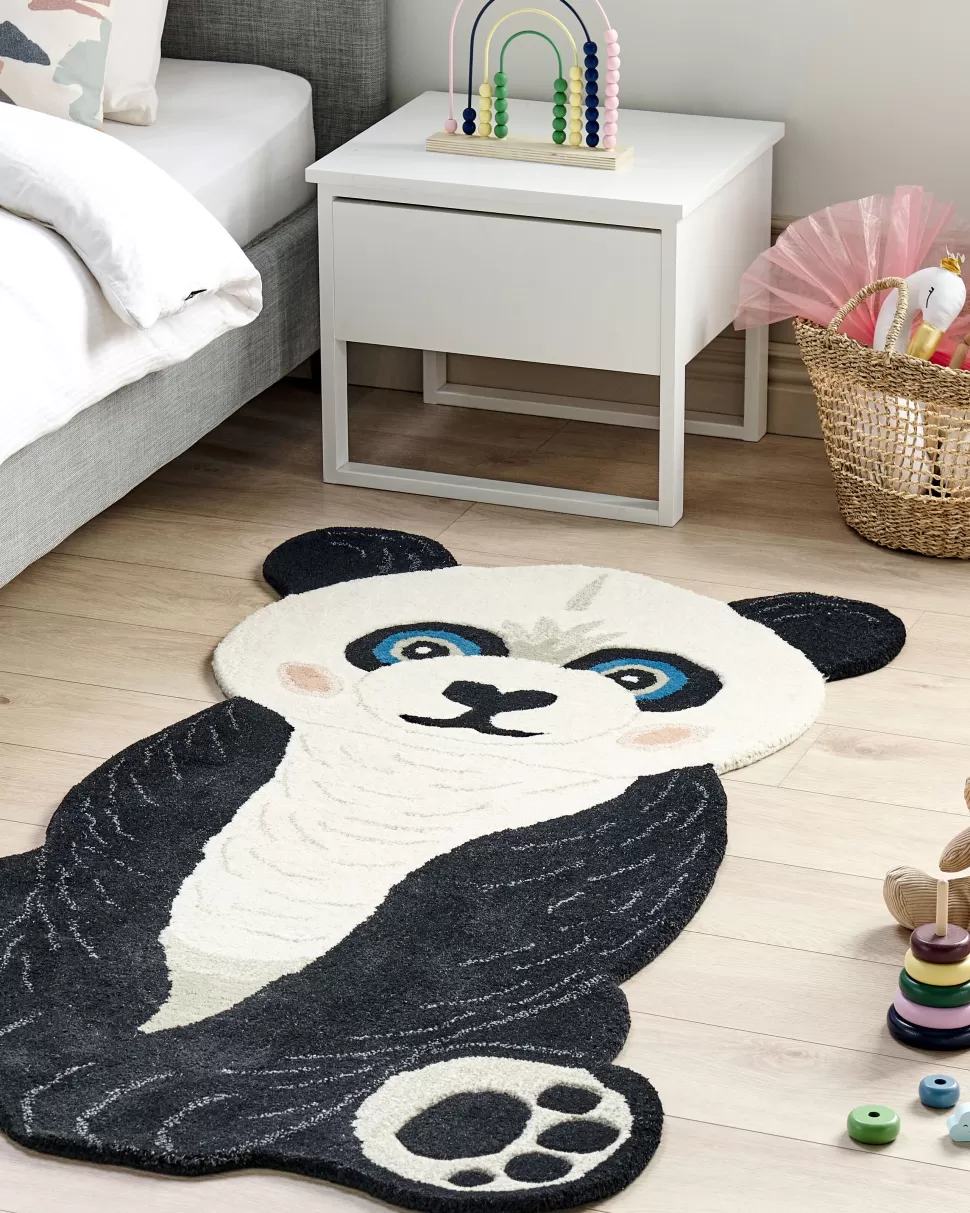 Cheap Beliani Kinderteppich Wolle Schwarz / Weis 100 X 160 Cm Pandamotiv Jingjing