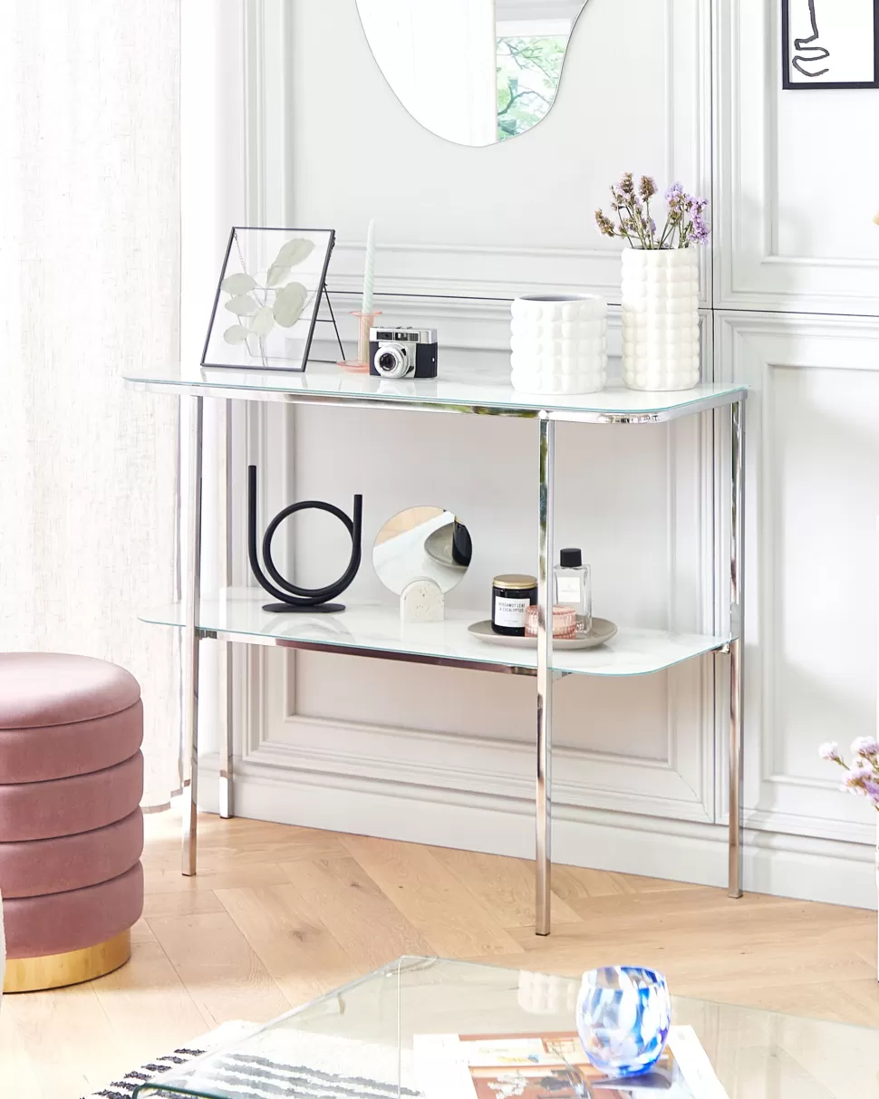 Sale Beliani Konsolentisch Marmor Optik Weis / Silber Calvert