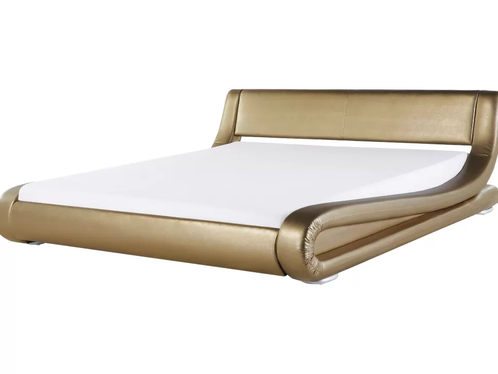 New Beliani Lederbett Gold Lattenrost 180 X 200 Cm Avignon