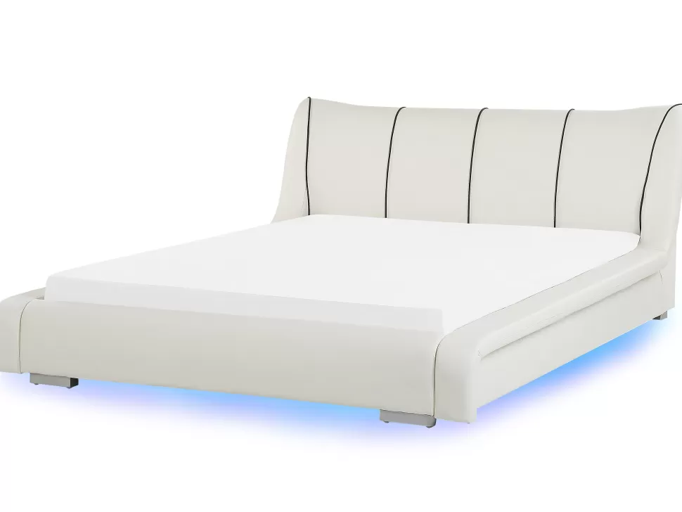 Betten>Beliani Lederbett Weis Lattenrost 180 X 200 Cm Mit Led-Beleuchtung Bunt Nantes