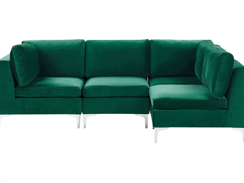 Cheap Beliani Left Hand 4 Seater Modular Velvet Corner Sofa Green Evja