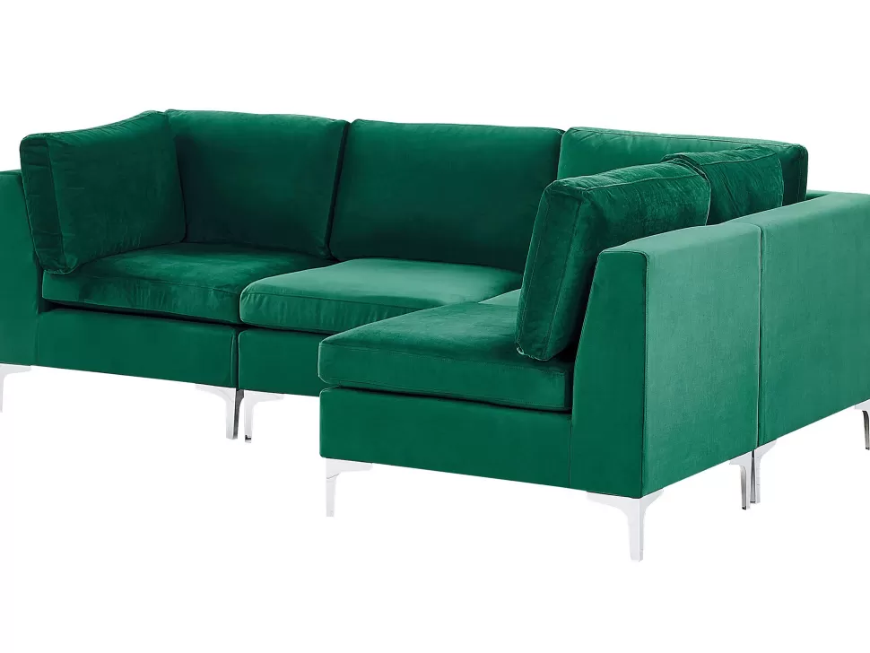 Cheap Beliani Left Hand 4 Seater Modular Velvet Corner Sofa Green Evja