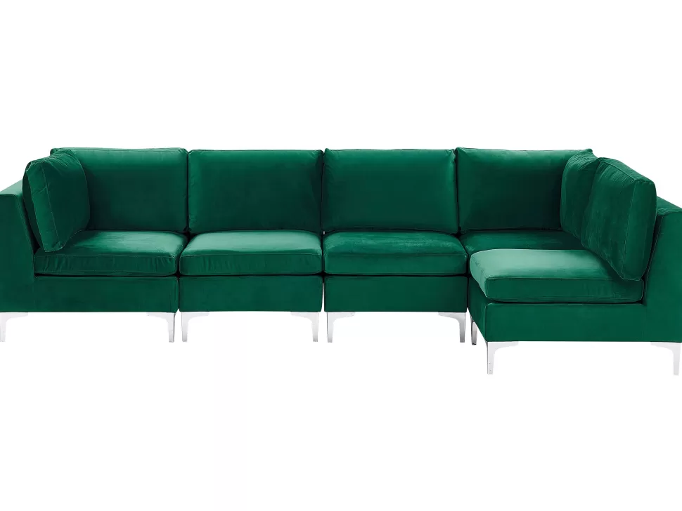 Cheap Beliani Left Hand 5 Seater Modular Velvet Corner Sofa Green Evja