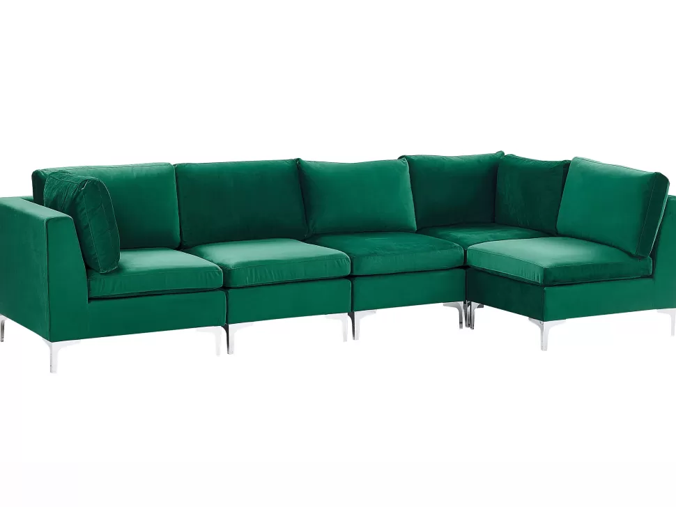 Cheap Beliani Left Hand 5 Seater Modular Velvet Corner Sofa Green Evja