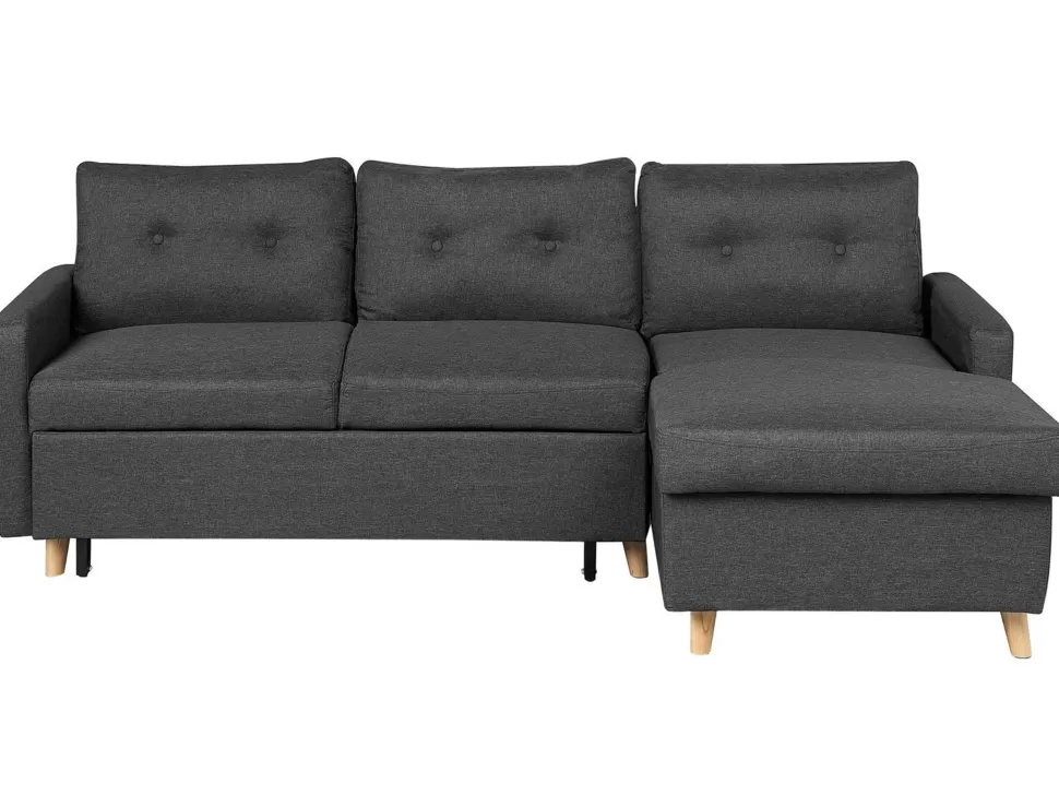 Cheap Beliani Left Hand Corner Sofa Bed With Storage Dark Grey Flakk