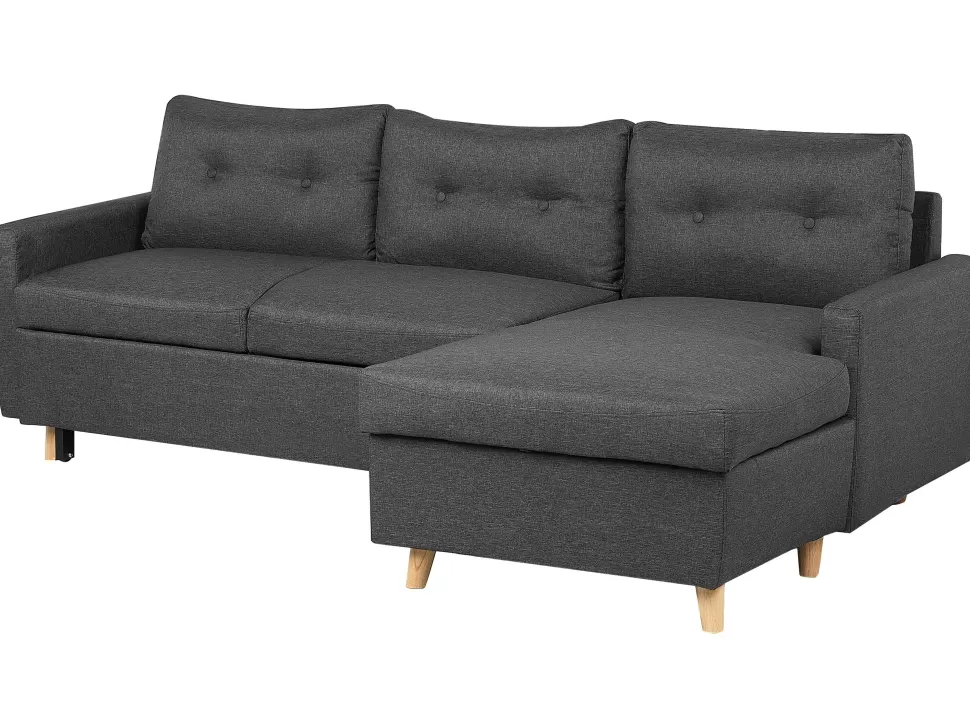 Cheap Beliani Left Hand Corner Sofa Bed With Storage Dark Grey Flakk
