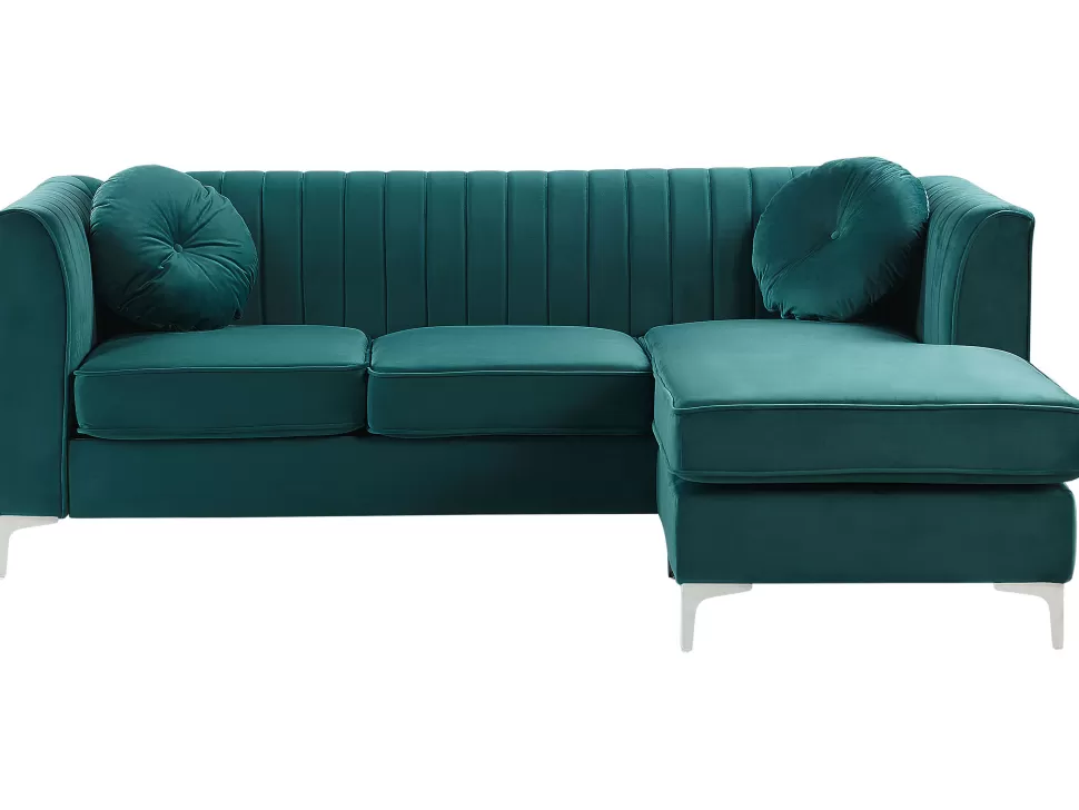 Cheap Beliani Left Hand Velvet Corner Sofa Emerald Green Timra