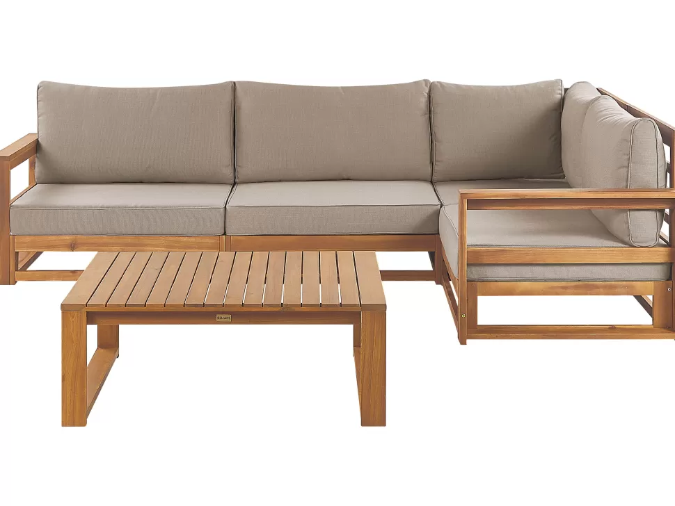 Cheap Beliani Lounge Set Zertifiziertes Holz Hellbraun 4-Sitzer Linksseitig Modular Auflagen Taupe Timor Ii