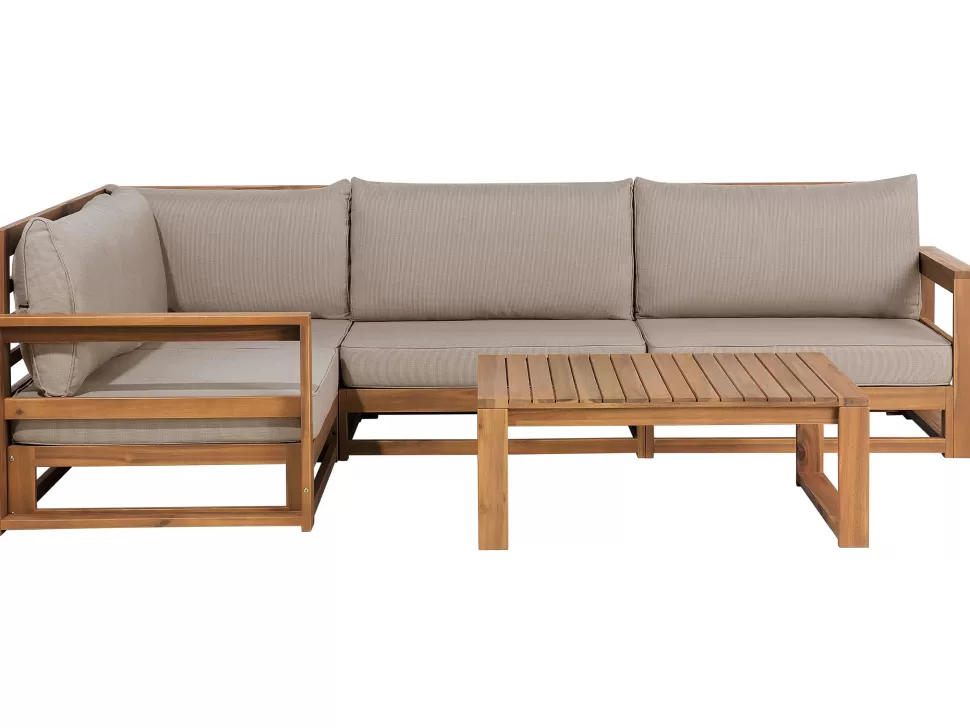 Sale Beliani Lounge Set Zertifiziertes Holz Hellbraun 4-Sitzer Modular Auflagen Taupe Timor