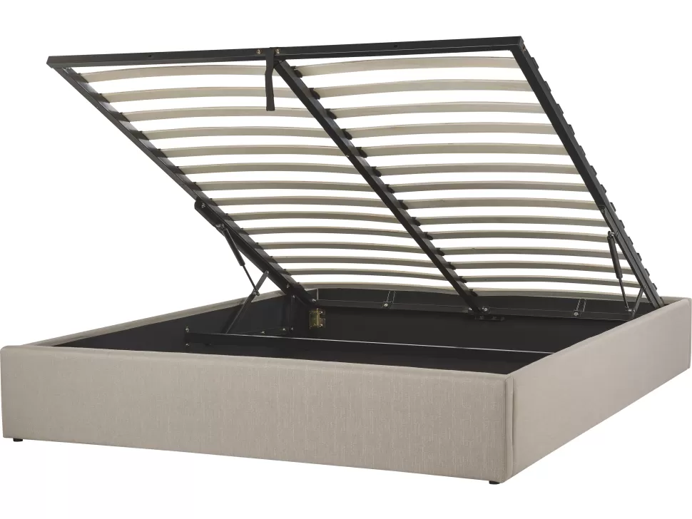 Betten>Beliani Polsterbett Beige Mit Bettkasten Hochklappbar 160 X 200 Cm Dinan