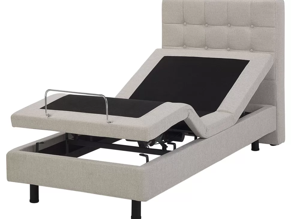Betten>Beliani Polsterbett Leinenoptik Beige Elektrisch Verstellbar 80 X 200 Cm Duke