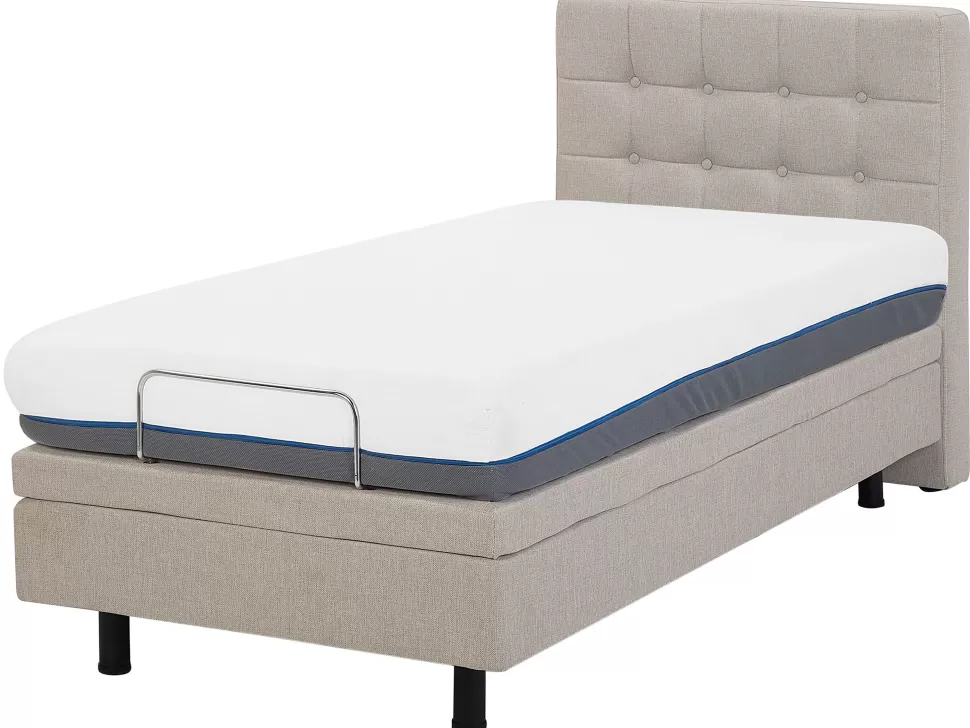 Betten>Beliani Polsterbett Leinenoptik Beige Elektrisch Verstellbar 80 X 200 Cm Duke