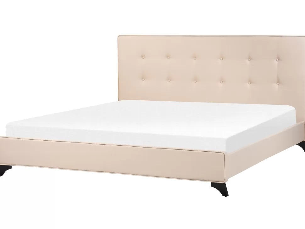 Betten>Beliani Polsterbett Leinenoptik Beige Lattenrost 180 X 200 Cm Ambassador