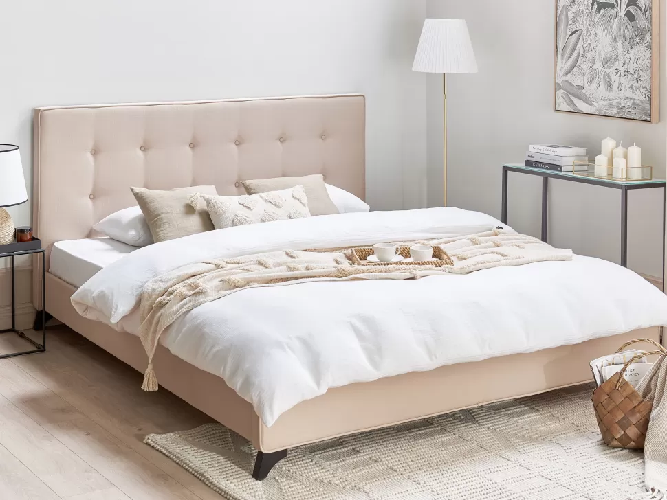 Betten>Beliani Polsterbett Leinenoptik Beige Lattenrost 180 X 200 Cm Ambassador
