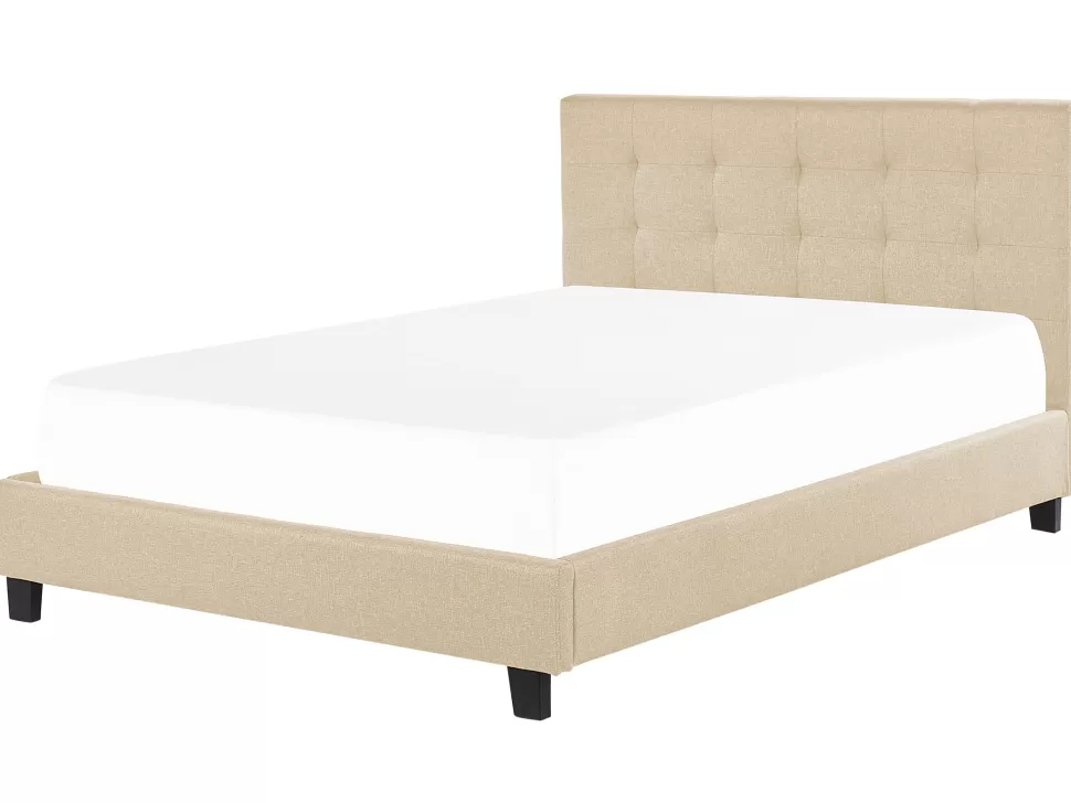 Betten>Beliani Polsterbett Leinenoptik Beige Lattenrost 180 X 200 Cm La Rochelle