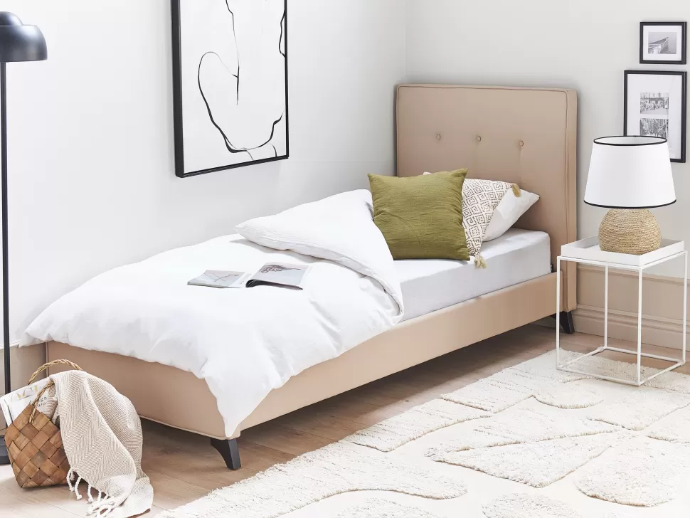 Betten>Beliani Polsterbett Leinenoptik Beige Lattenrost 90 X 200 Cm Ambassador