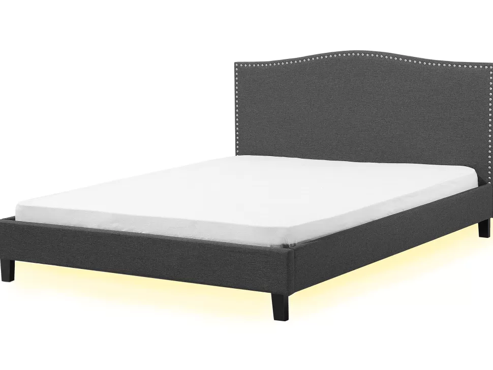 Betten>Beliani Polsterbett Leinenoptik Grau 180 X 200 Cm Mit Led-Beleuchtung Weis Montpellier