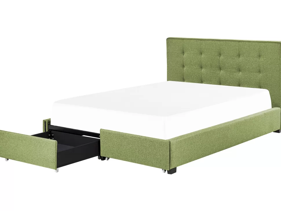 Betten>Beliani Polsterbett Leinenoptik Grun Mit Bettkasten 180 X 200 Cm La Rochelle