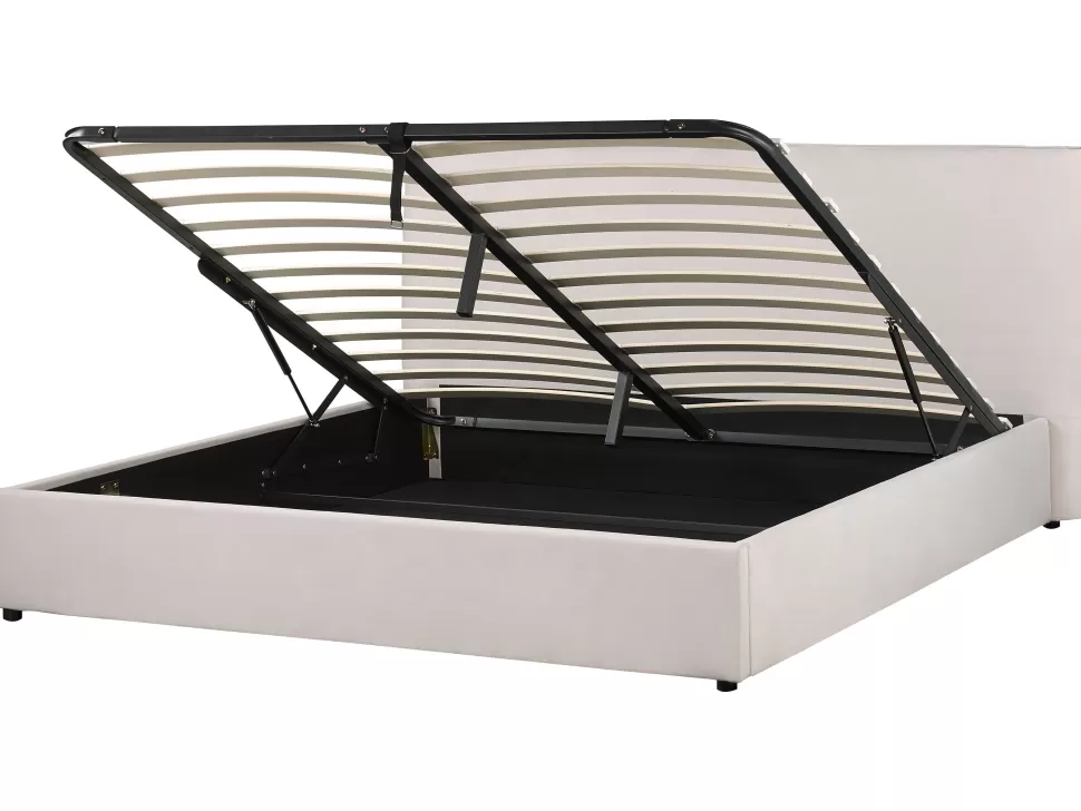 Betten>Beliani Polsterbett Samtstoff Cremeweis Mit Stauraum 180 X 200 Cm Lavaur