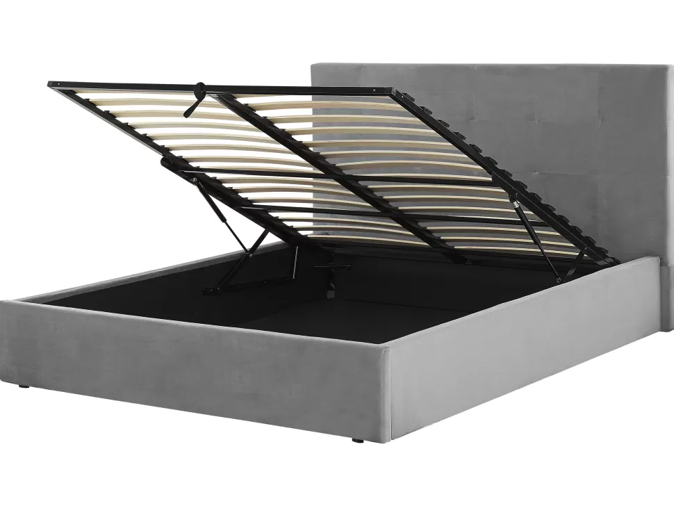 Betten>Beliani Polsterbett Samtstoff Grau Mit Stauraum 160 X 200 Cm Lorient