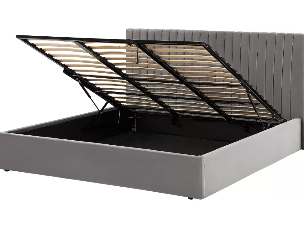 Betten>Beliani Polsterbett Samtstoff Grau Mit Stauraum 180 X 200 Cm Vion
