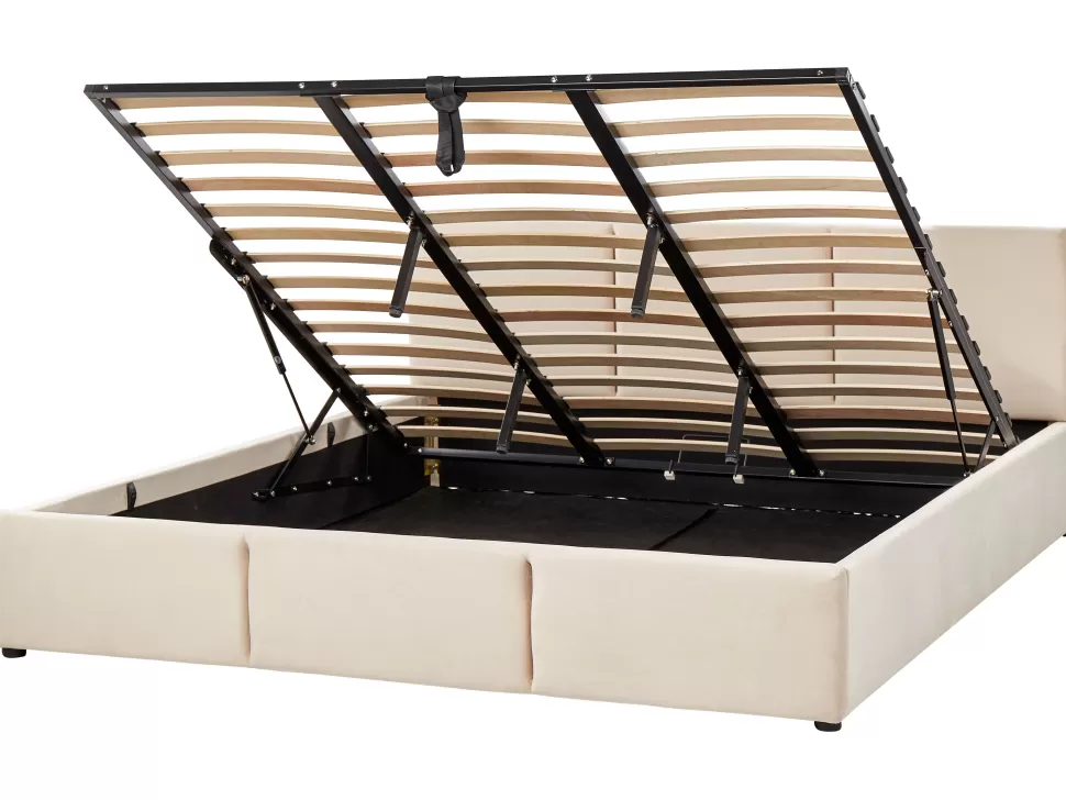 Betten>Beliani Polsterbett Samtstoff Hellbeige Mit Bettkasten Hochklappbar 180 X 200 Cm Bousse