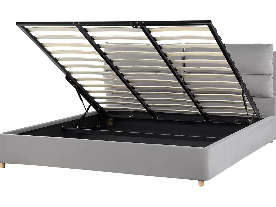 Betten>Beliani Polsterbett Samtstoff Hellgrau Mit Bettkasten Hochklappbar 180 X 200 Cm Batilly
