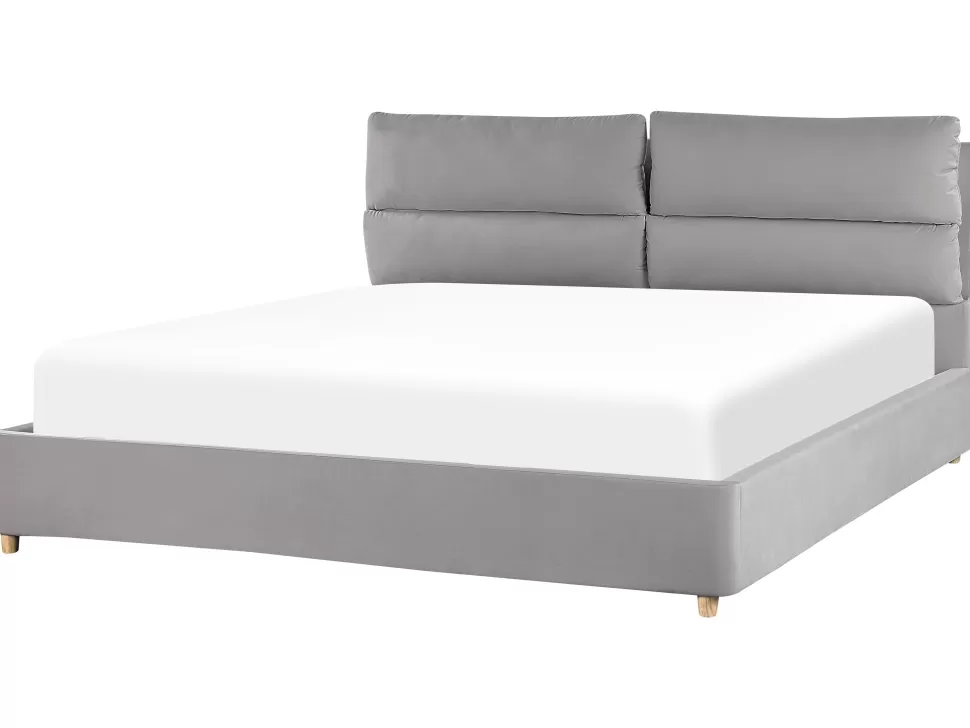Betten>Beliani Polsterbett Samtstoff Hellgrau Mit Bettkasten Hochklappbar 180 X 200 Cm Batilly