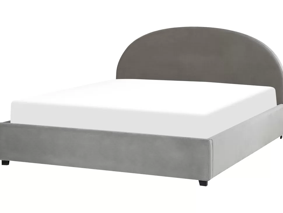 Betten>Beliani Polsterbett Samtstoff Hellgrau Mit Bettkasten Hochklappbar 180 X 200 Cm Vaucluse