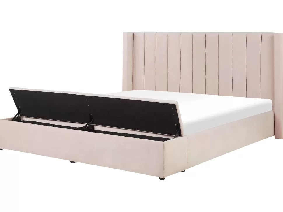 Cheap Beliani Polsterbett Samtstoff Pastellrosa Mit Stauraum 180 X 200 Cm Noyers