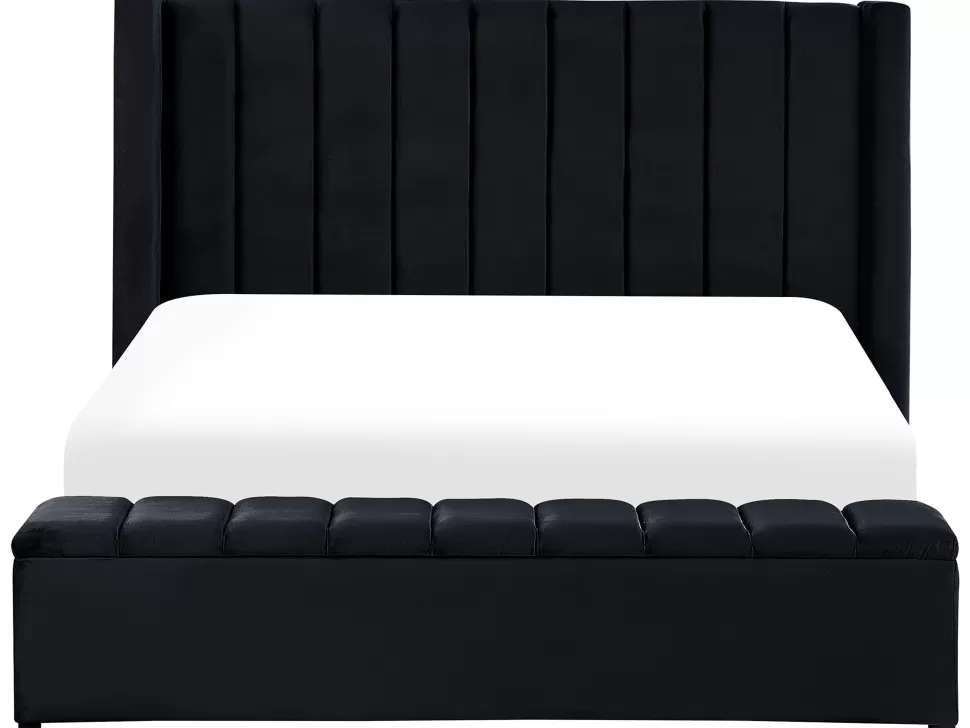 Betten>Beliani Polsterbett Samtstoff Schwarz Mit Stauraum 180 X 200 Cm Noyers