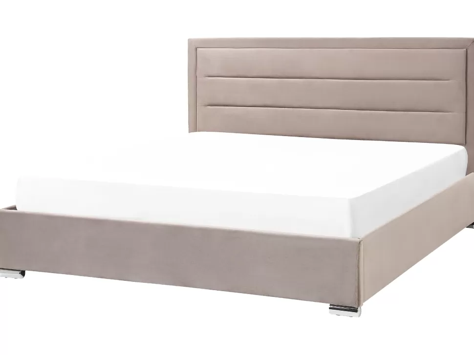 Betten>Beliani Polsterbett Samtstoff Taupe Mit Stauraum 180 X 200 Cm Rouen