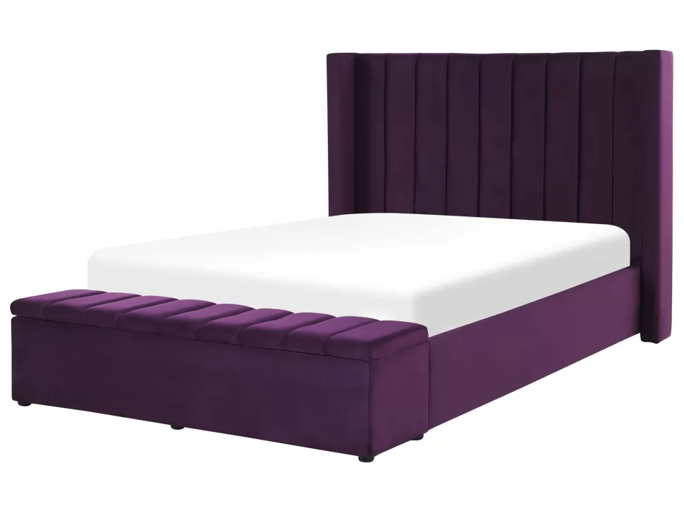 Cheap Beliani Polsterbett Samtstoff Violett Mit Stauraum 140 X 200 Cm Noyers