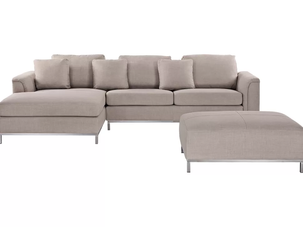 Cheap Beliani Right Hand Fabric Corner Sofa With Ottoman Beige Oslo