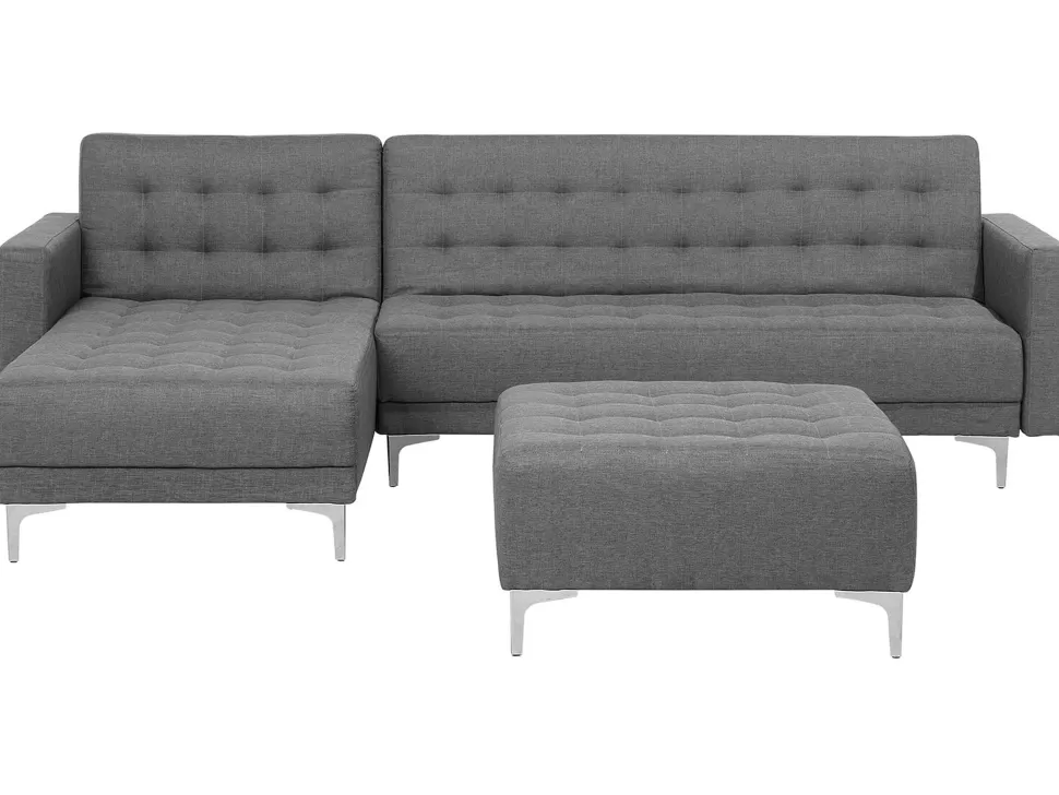 Cheap Beliani Right Hand Fabric Corner Sofa With Ottoman Grey Aberdeen