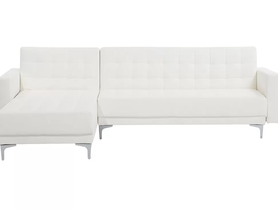 Cheap Beliani Right Hand Faux Leather Corner Sofa White Aberdeen