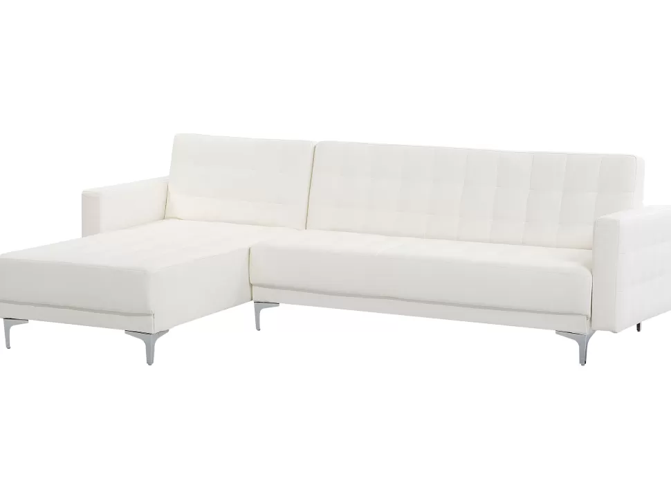 Cheap Beliani Right Hand Faux Leather Corner Sofa White Aberdeen
