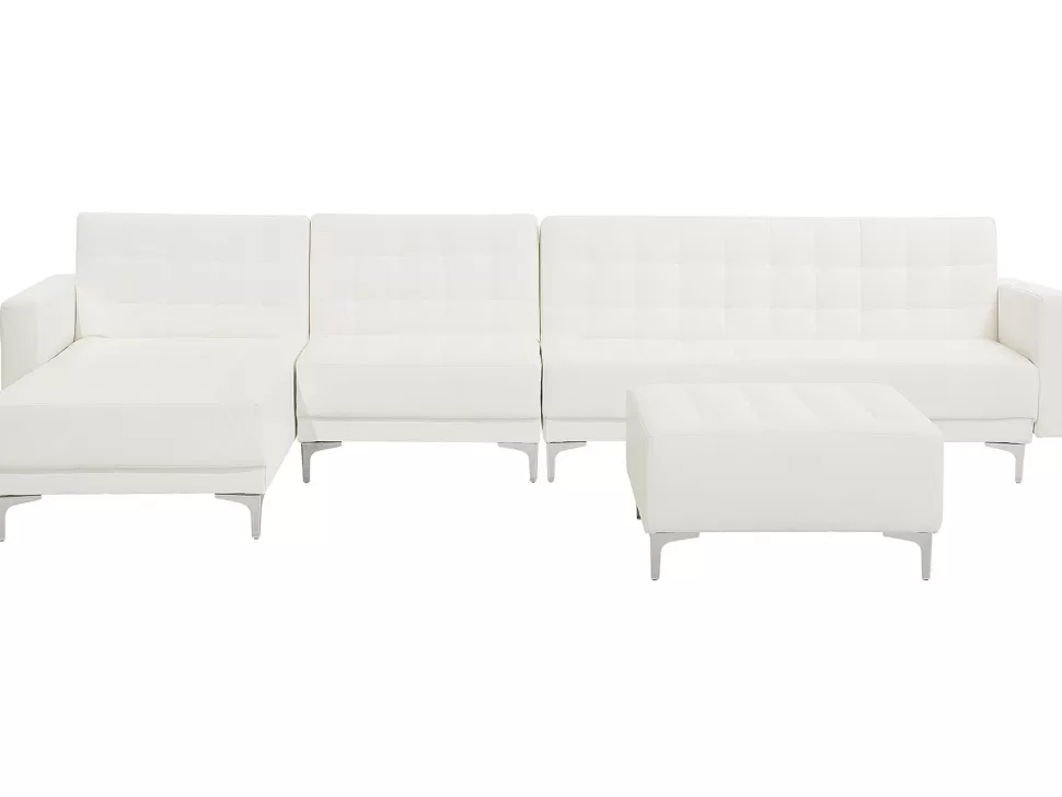 Cheap Beliani Right Hand Faux Leather Modular Sofa With Ottoman White Aberdeen