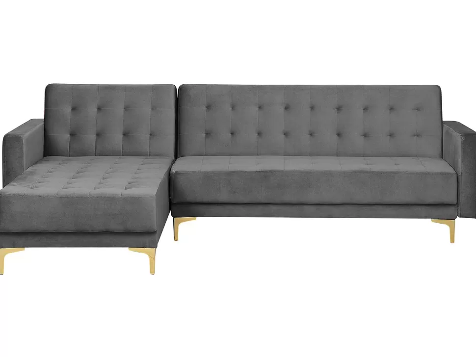 Cheap Beliani Right Hand Velvet Corner Sofa Grey Aberdeen