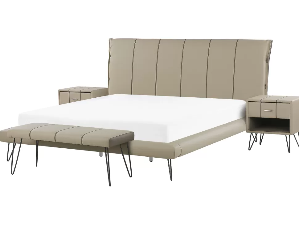 Betten>Beliani Schlafzimmer Komplett Set 4-Teilig Beige 180 X 200 Cm Betin
