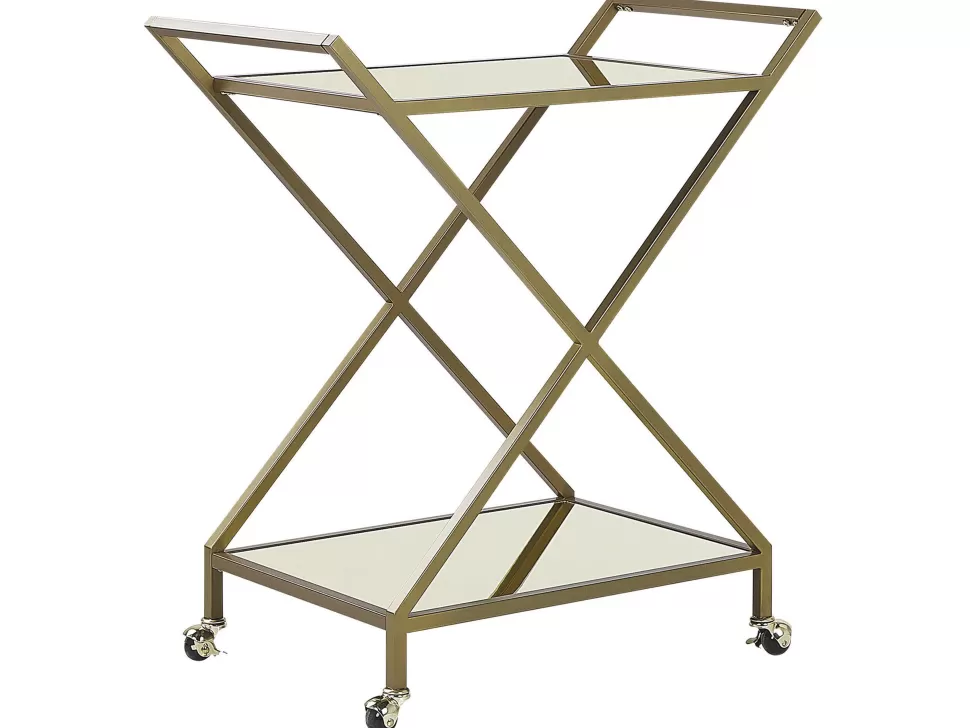 Cheap Beliani Servierwagen Metall Gold Spiegeleffekt 2 Etagen Ivera