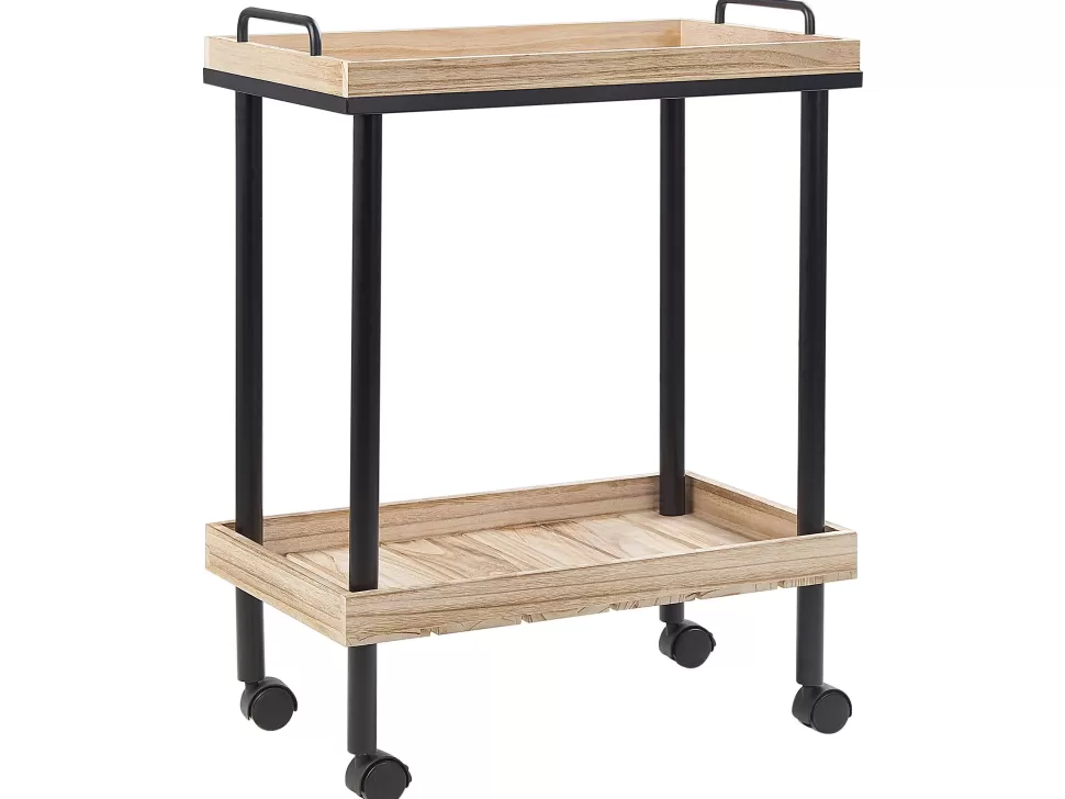 Cheap Beliani Servierwagen Paulowniaholz Heller Holzfarbton / Schwarz 2 Etagen Taggio