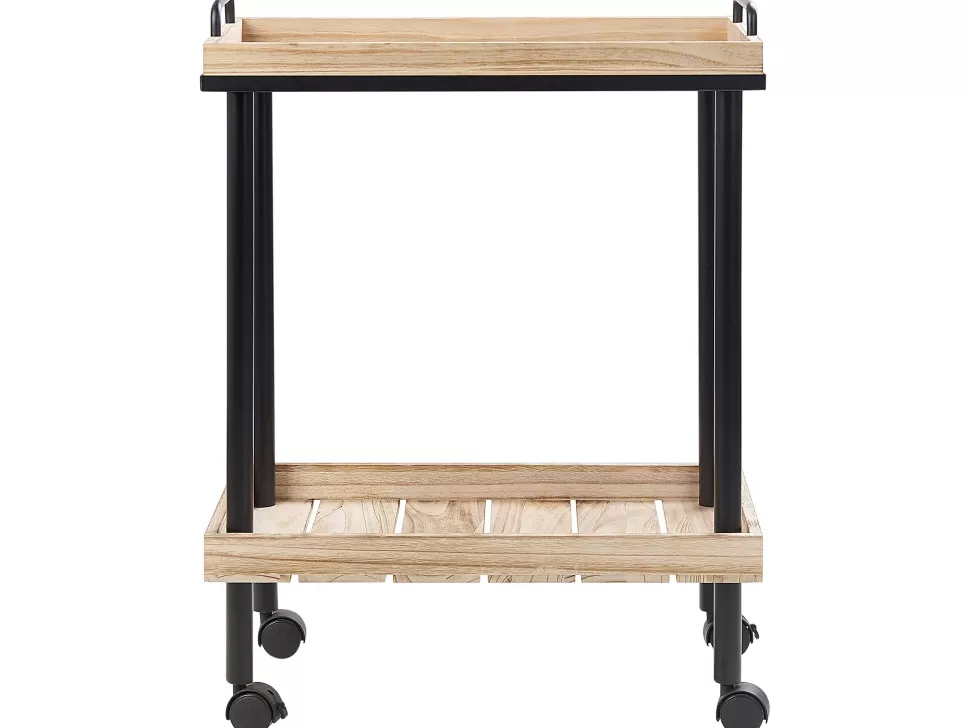 Cheap Beliani Servierwagen Paulowniaholz Heller Holzfarbton / Schwarz 2 Etagen Taggio