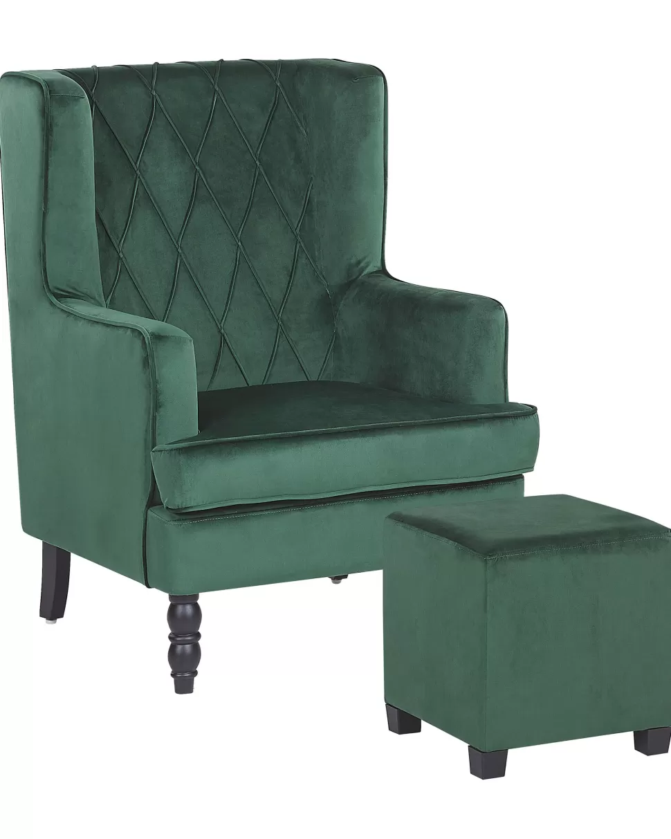 Sessel>Beliani Sessel Samtstoff Grun Plus Hocker Sandset