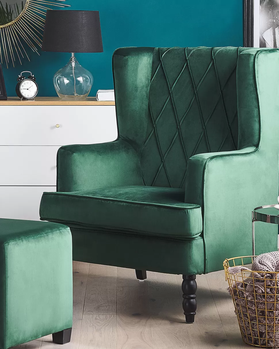 Sessel>Beliani Sessel Samtstoff Grun Plus Hocker Sandset