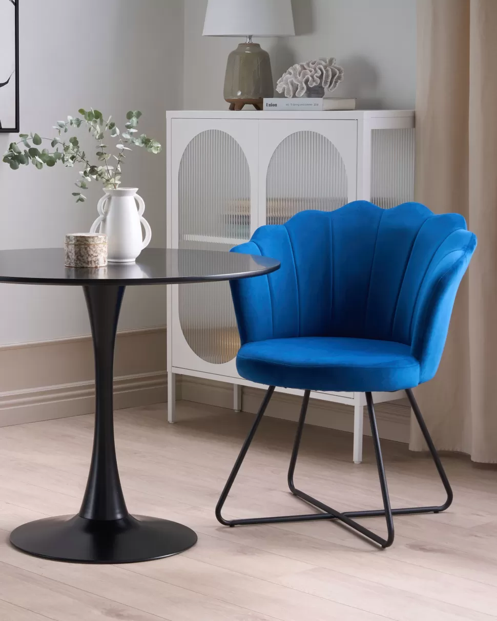Store Beliani Sessel Samtstoff Marineblau / Schwarz Lovelock