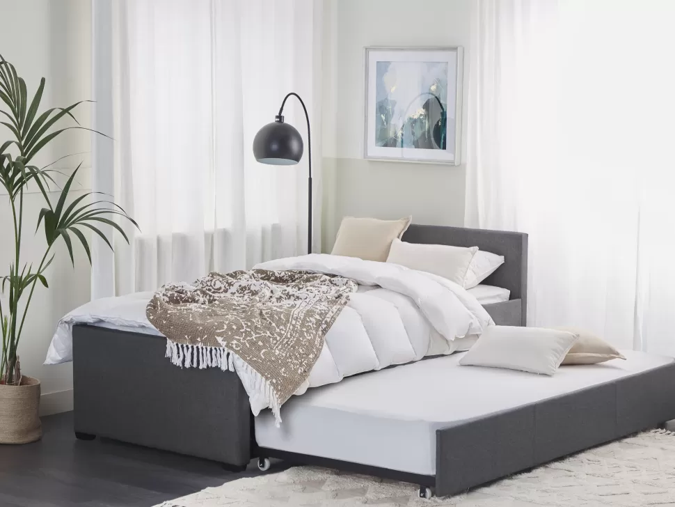 Cheap Beliani Tagesbett Ausziehbar Polsterbezug Dunkelgrau Leinenoptik Lattenrost 90 X 200 Cm Marmande